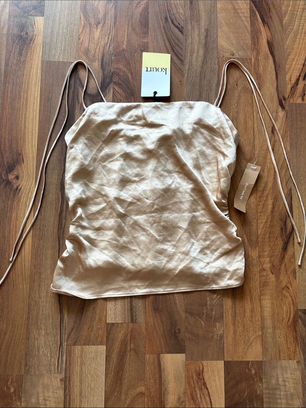 Kourt Adjustable Tie-Strap Satin Cami Top in Beige Size XS NWT